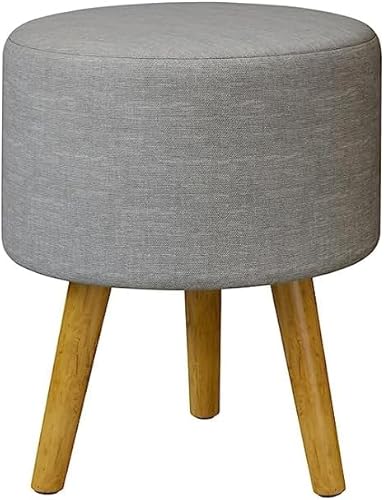 Kit 2 Puff Banquinho Redondo Decorativo em Linho Cor Cinza Pés Palito Madeira Maciça – Paris- Lojas