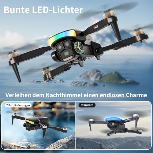 F417 Drohne mit Kamera 1080P für Erwachsener,90° Einstellbar,RGB LED-Leiste,WiFi FPV Übertragung,Dual-Kamera Drones für Anfänger,Bürstenlos,RC Quadrocopter Ideal für Anfänger&Outdoor-Spaß,Handtasche – Bild 4