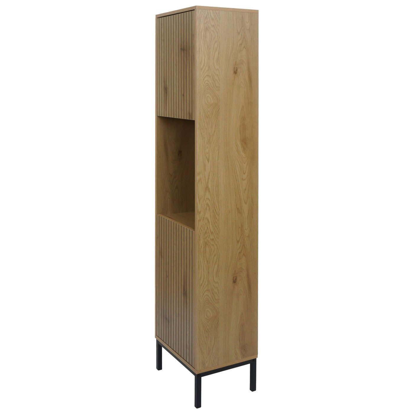 Mendler Hochschrank HWC-O42, Badschrank Badregal Badezimmer Schrankfächer Wäschekorb, MDF Melamin 174x39x30cm - Holzoptik Natur