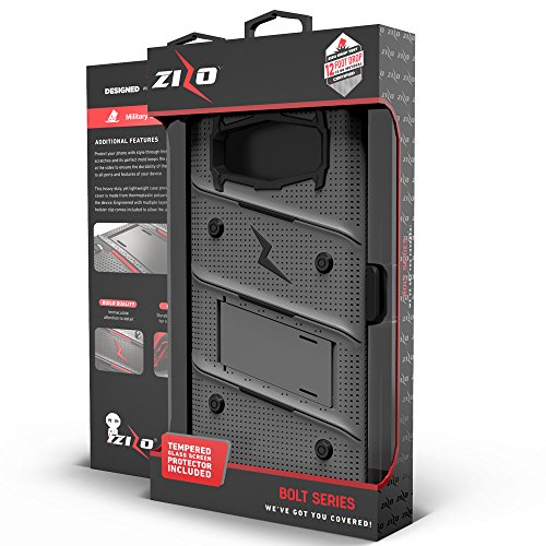 ZIZO Bolt Series for Samsung Galaxy Note 8 Case Military Grade Drop Tested with Tempered Glass Screen Protector Holster Metal Gray Black - Thumbnail 7