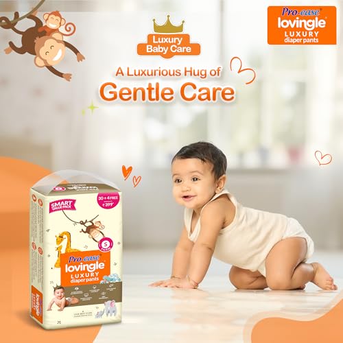 Image of Pro-ease Lovingle Luxury Wrapper Baby Diaper|Pant Style Diaper For Baby| S Size|2X Preference On Absorption*IAdvanced Leakage Protection|Wetness Indicator|Rash Free Diaper|5-8 Kg|8(7+1 Free) Piece
