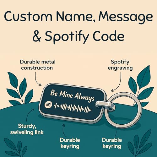 Image of Custom Spotify Code Metal Keychain - Personalized Engraved Message & Name - Unique Gift for Him or Her - Scan to Play Song or Playlist - Anniversary, Birthday, Valentine's Gift