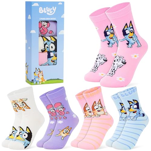 Get Trend Bluey Girls Socks Pack of 5 Soft Warm Breathable Casual Sports Crew Socks Set for 3-10 Years Gifts for Girls (3-6 Years 7/8.5 US Multi Bluey)