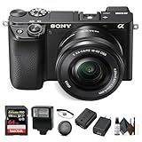Sony Alpha A6100 Mirrorless Digital Camera (ILCE6100L/B) with 16-50mm Lenses with Flash, 64GB Memory Card, Cleaning Set and More