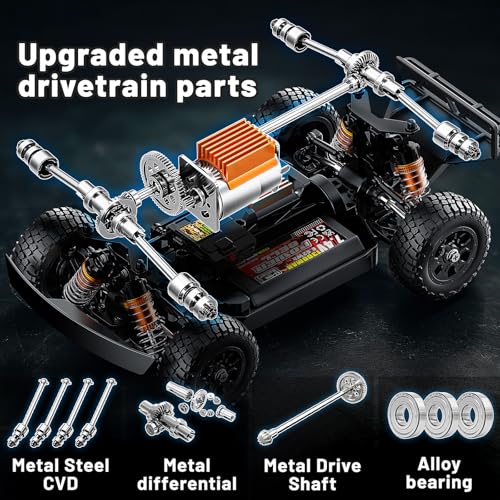 Coche Teledirigido Adulto 1:16, 2,4GHz Rápido 36 km/h, Vehículo Eléctrico Todoterreno 4WD Resistente al Agua con Baterías Dobles, Neumáticos Drift y Todoterreno, Transmisión Metálica y Luces LED - imagen 4