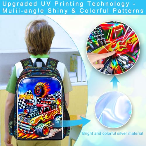 Image of HPJGD 3PCS Truck Kids Backpack for Boys, Water Resistant Elementary Bookbag Set with Lunch Box, Cool School Bag for Preschool Toddler - Red Truck