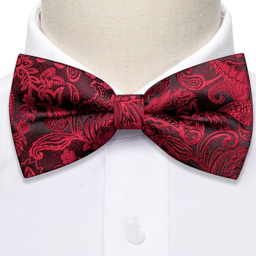 Image of Barry.Wang Paisley Striped Bow Tie for Men Silk Pre-Tied Bowtie Pocket Square Cufflinks Set Formal Wedding Party Prom