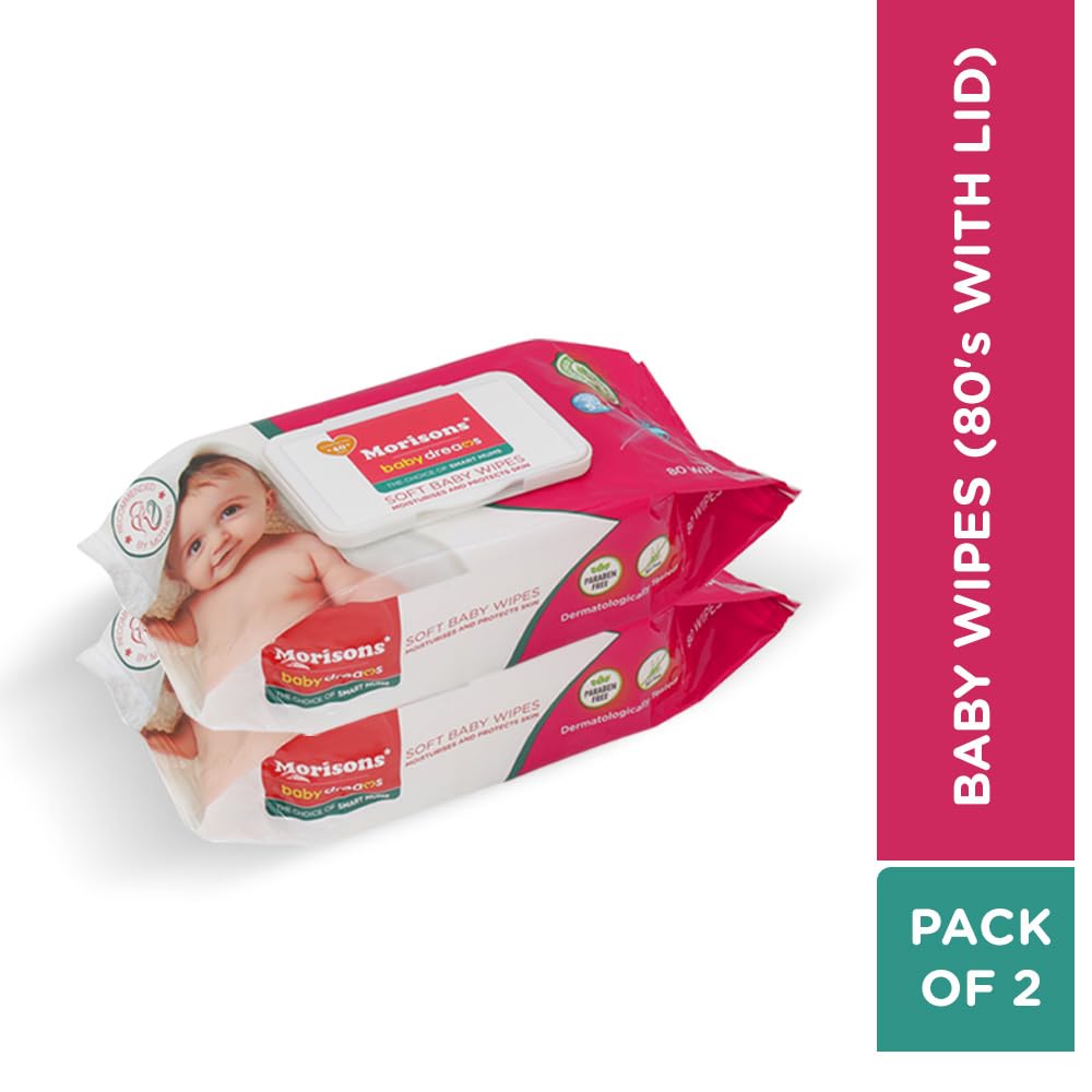 Morisons Baby Dreams Soft Baby Wipes With Lid - 72s Pack of 2| Dermatologically tested for babys gentle skin | Goodness of Aloe Extract & Vitamin E | pH 5.5 | 97.5% Water Wipes | Mositurises & Protects Skin |Alcohol & Paraben Free | 144 Wipes (B0D9P5RPLS) Amazon Price History, Amazon Price Tracker