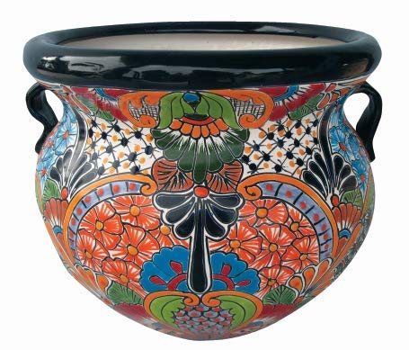 Michoacana Planter Large Hand Painted Pot Indoor Outdoor Multi Colored Glazed Puebla