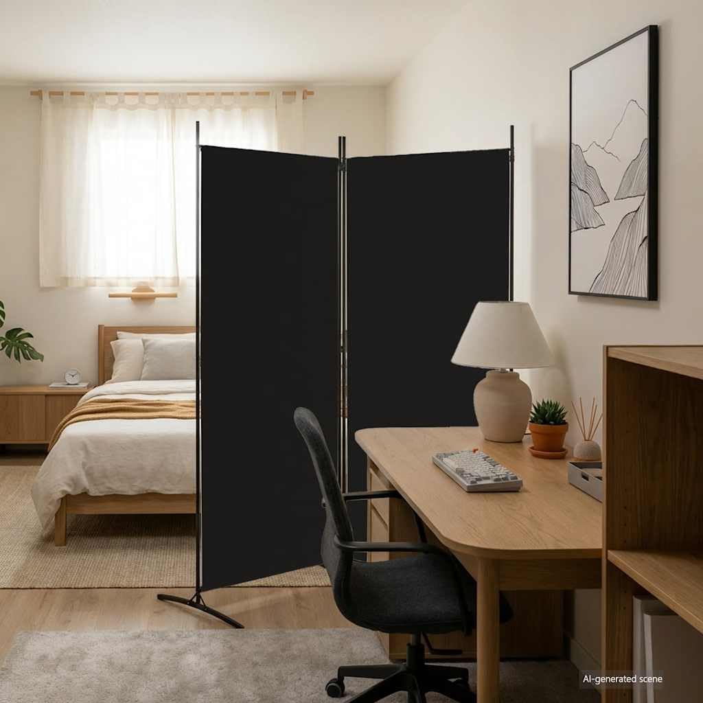 vidaXL Cloison de Séparation 2 Panneaux Séparateur de Pièce Pliable Diviseur Écran d'Intimité Paravent Décoration Salon Noir 175x180 cm Tissu