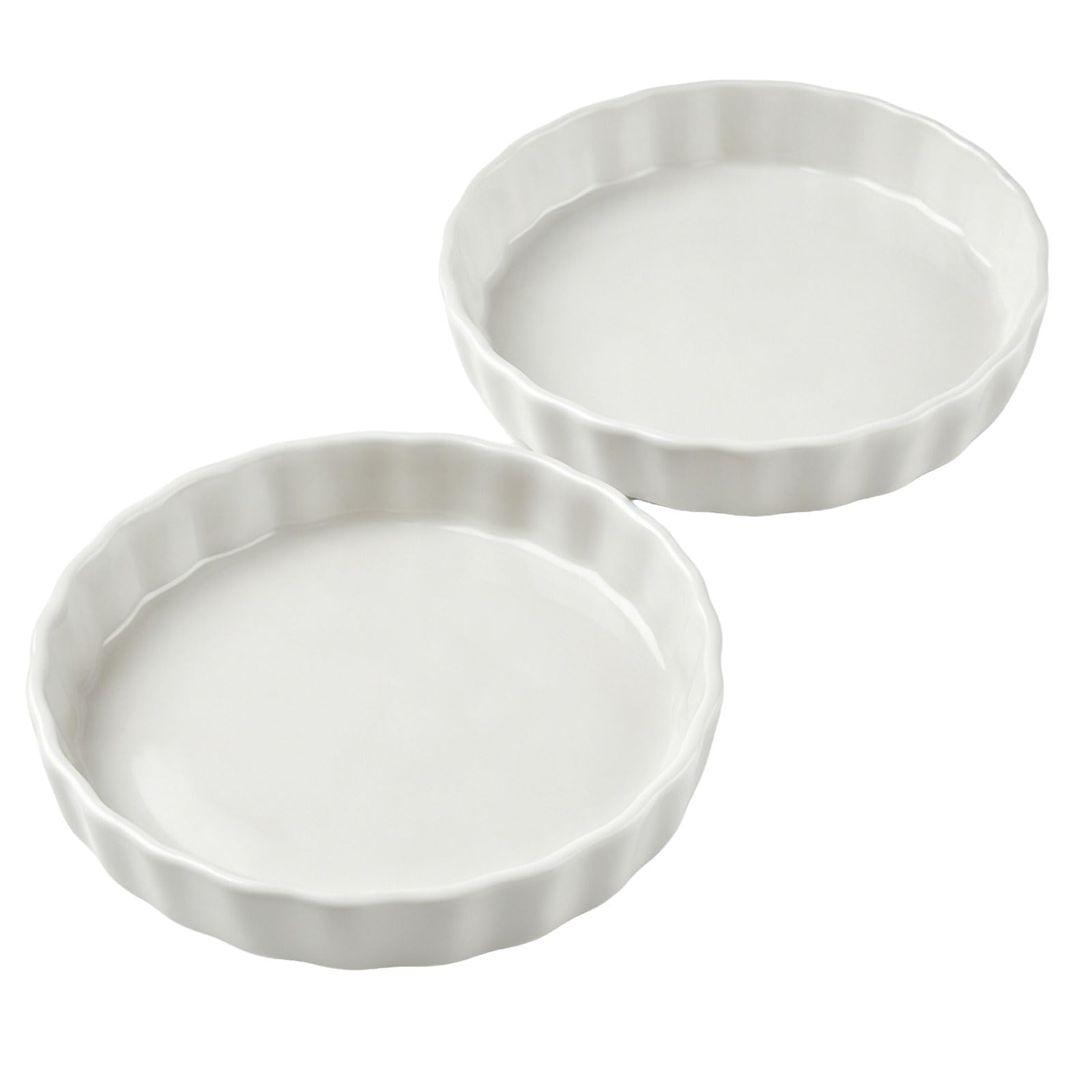 WakiHong Set of 2 White Ceramic Quiche Dish 22.4 cm Large TartBaking Dish