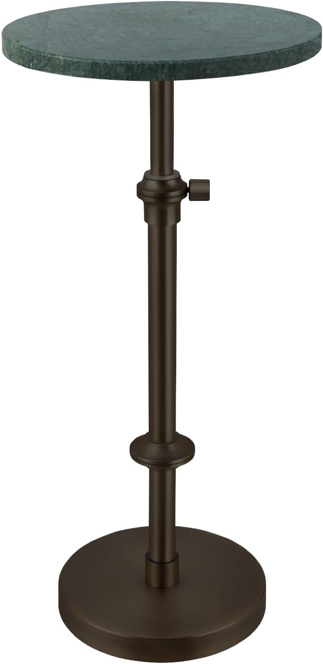 MILPROX Adjustable Height Natural Marble Drink Table with Anti-Slip Coasters,10 x 10 x 22-30 in,Antique Brass Round Side Table & Metal Plant Stand,Pedestal End Table for Living Room, Bedroom - Green