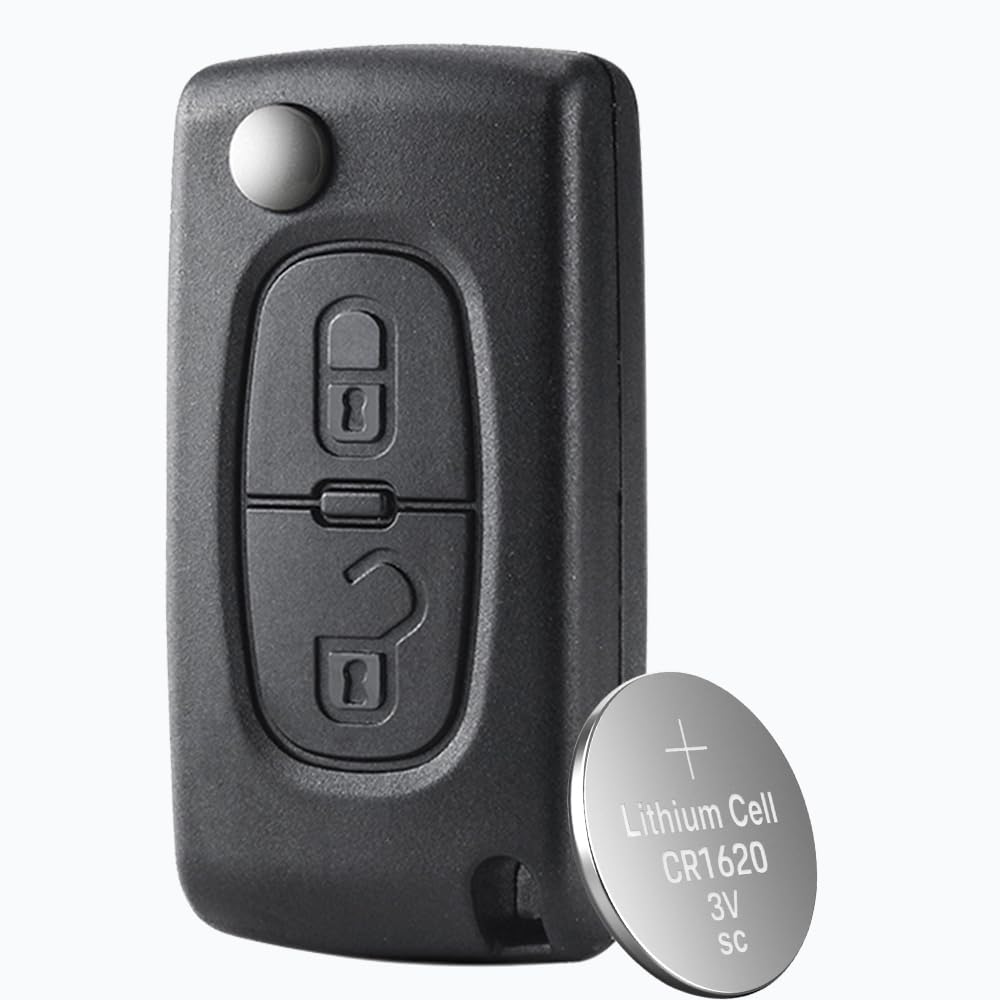Car Key Case for Peugeot 207 308 3008 5008 Expert / Citroen Picasso - VA2 Blade,CE0536 Key Fob Cover with CR1620 Battery (2 Buttons)