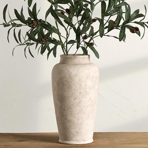 Ceramic Flower Vase, Large Rustic Vase Farmhouse Decorative Tall Vase Floral Pottery Vases for Home Decor Table Living Room Entryway Mantel Bedroom Bathroom Kitchen - 12" D