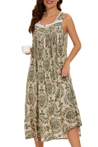 Image of AVIIER Cotton Nightgowns for Women Sleeveless House Dress Ladies Long Nightdress with Pockets S-XXL