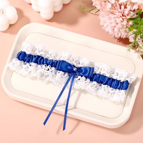Image of Gosknor Bridal Wedding Garter, Lace Elastic Bow Leg Thigh Garter Belt Wedding Accessory for Women Girls Bride Shower Party