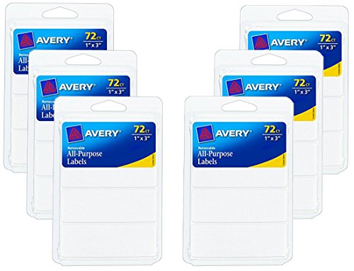 Avery Removable Writable Rectangular Labels, 1 x 3 Inch, White - Pack of 6 (6728)