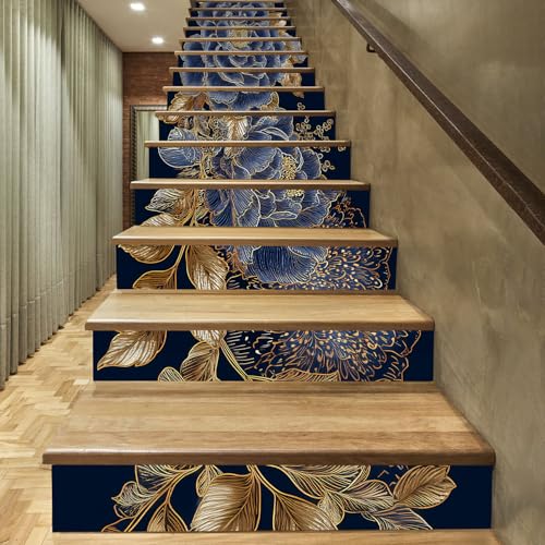 Rénover escalier usé avec des stickers imperméables bleus faciles à poser