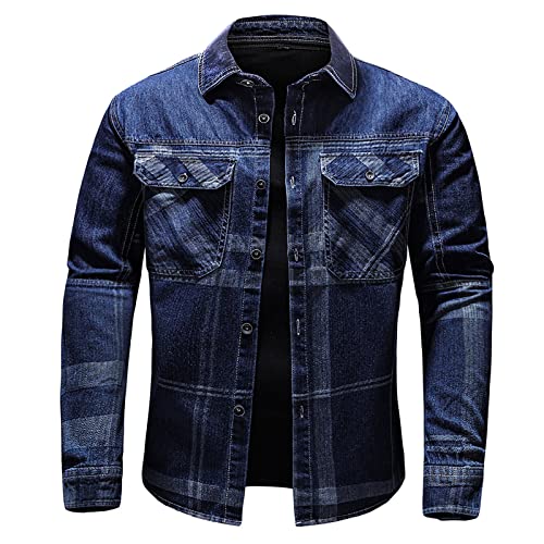 Winter Coats For Men, Varsity Jacket Men's Coats Men With Hoody Autumn Casual Long Sleeve Turn-Down Collar Denim Jacket Mens Tall Fleece Jackets Full Zip Warm Coats Red And Black (3Xl, Blue) #TOP1