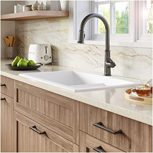 Karran Qt-710 Drop-In Quartz Composite 33 In. 1-Hole 50/50 Double Bowl Kitchen Sink In White #TOP4