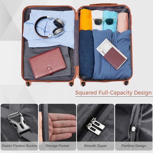 Luggage Sets New Model ABS Hardshell 3pcs Clearance Luggage Hardside Lightweight Durable Suitcase sets Spinner Wheels Suitcase with TSA Lock 20''24''28'' (Black and Brown)2