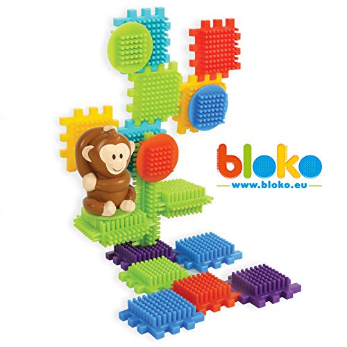 BLOKO – 503618 – Tube de 100 'BLOKO' avec 4 figurines 3D de la Jungle - Dès 12 mois - Fabriqué en EUROPE - Jouet de construction