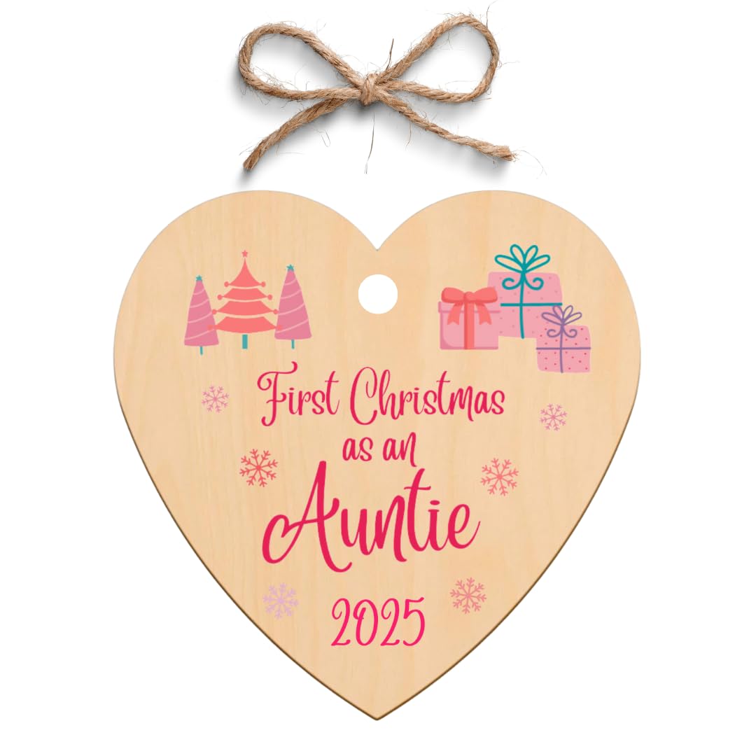 Second Ave Gift Company Pink Second Ave First Christmas As An Auntie Wooden Hanging Heart Christmas Xmas Tree Decoration Bauble