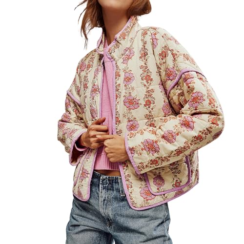 10 Best Quilted Jackets for Women to Stay Cozy and Chic 5 Duyang Women's Cropped Floral Puffer Jacket
