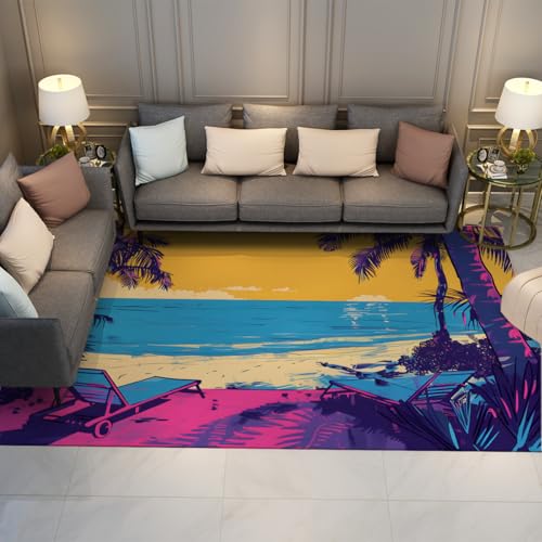 Tapis 180x240cm tropical antidérapant grand format pour salon rectangulaire - 2