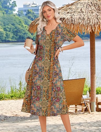 Zeagoo Summer Dresses for Women 2026 Casual Short Sleeve Aline Midi Dress with Pocket Flowy Pleated Tshirt Beach Sundress - Image 5