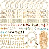 Flasoo 416 Pieces Gold Charm Bracelet Making Kit, Including Paperclip Chain Bracelets, Charms, Jump Rings for Jewelry Making