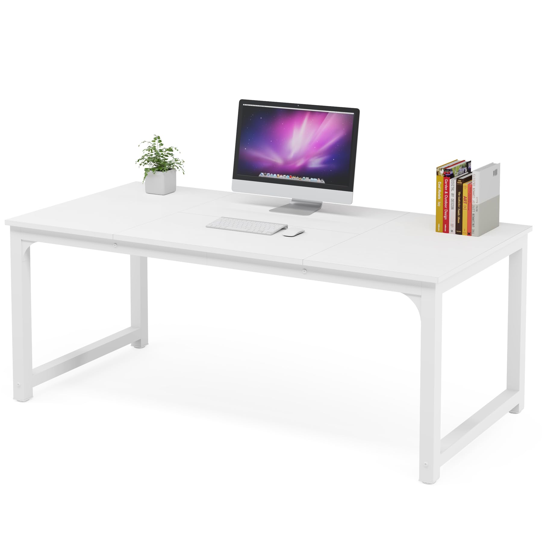Tribesigns Grande scrivania per computer bianca per home office, 160 x 80 x 75 cm, lunga scrivania da ufficio per scrivere e studiare, tavolo in legno per 2 persone (bianco, 160 x 80 x 75 cm)
