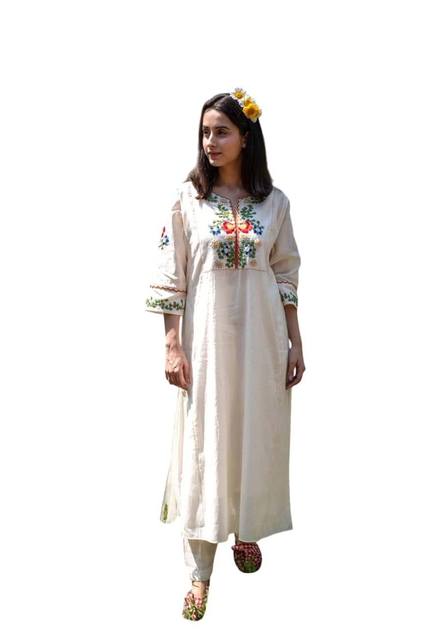 Women's Cotton Embroidered Straight Kurti with Pant-image-37