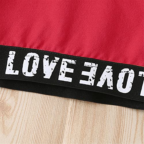 Image of Betusline Girls Clothes Size 4 5, 2 Piece Long Sleeve Crop Top + Sport Pants Sweatsuit Clothing Set, Red Black, 4-5 Years