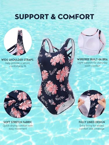 Image of One Piece Bathing Suit for Women Front Cross Athletic Tummy Control Swimsuits V Neck Slimming Swimwear