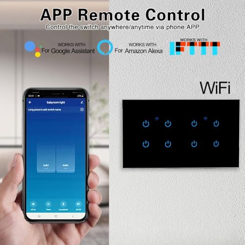 Smart WiFi Touch Switch, For Tuya App Remote Control Smart WiFi Light Switch Glass Panel with Voice Control for Home Office Use(6 Gang 2Way) - Image 2