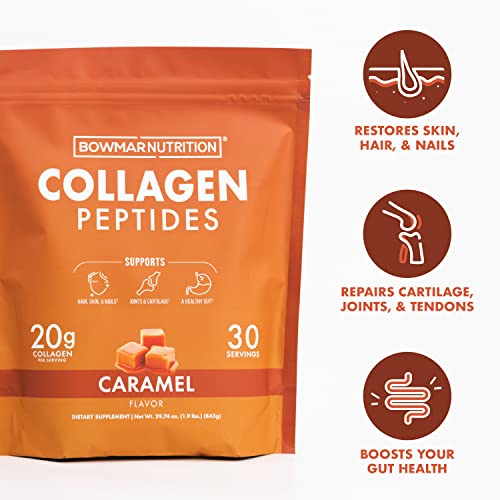 Bowmar Nutrition Flavored Collagen Peptides, Collagen Powder, Flavored Collagen, Type 1 And 3 Collagen. Dairy-Free, Gluten-Free, And Sugar-Free. Improve Skin, Joint & Hair Health. (Caramel) #TOP2
