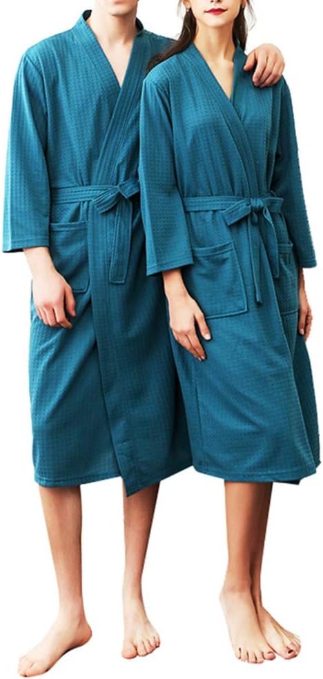 Mini Balabala Unisex Waffle Dressing Gown Cotton Lightweight Bath Robe for All Seasons Spa Hotel Pool Sleepwear