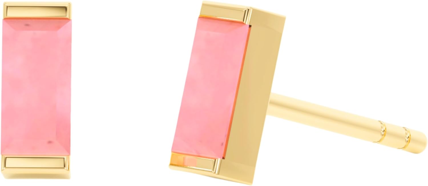 18k Gold Plated Aretes de Mujer Rectangle Crystal Garnet January Birthstone Dainty Minimalist Stud for Women Teen Girls - Stocking Stuffers Jewelry Gifts