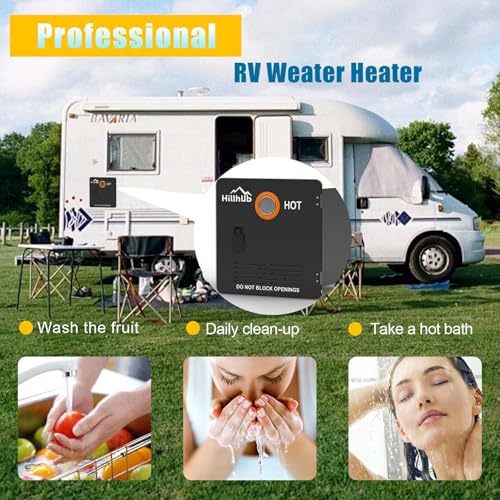 Image of Hillhub 65,000 BTU RV Tankless Water Heater, Max 3.9 GPM,with 15'' x 15'' Black Door and On Instant Hot Water Heater,DC 12V,CSA Certificated 9,800 ft High Altitude Performance, Compatible with all RVs