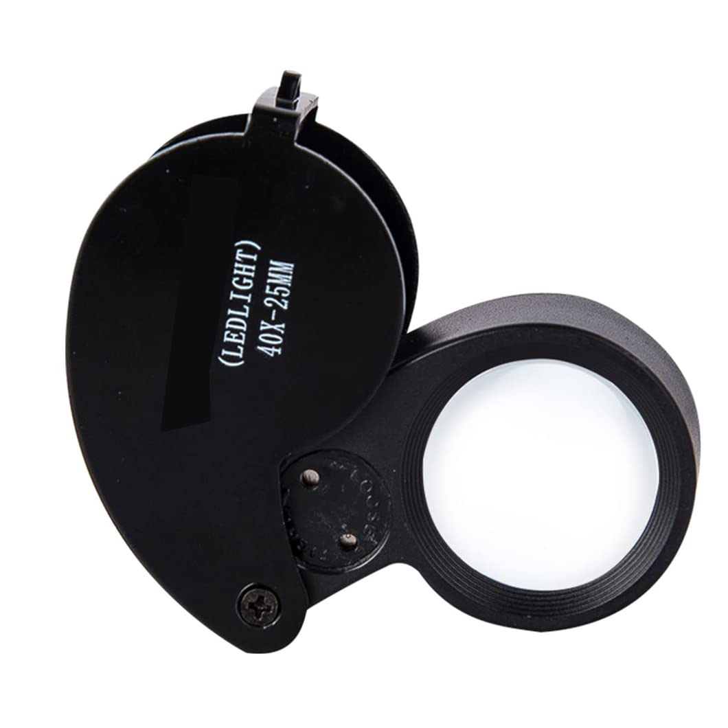 CanEve 40 x metalowa mini szkło powiększające składane kieszonkowe szkło powiększające z diodami LED, podświetlana lupa jubilerska lupa do lutowania, inspekcji, monet, biżuterii A lupa
