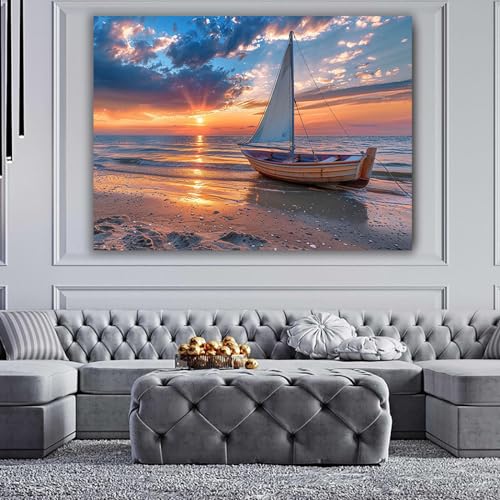 Peinture affiche paysage marin abstrait 70x90cm pour valoriser un salon sans vie - 4
