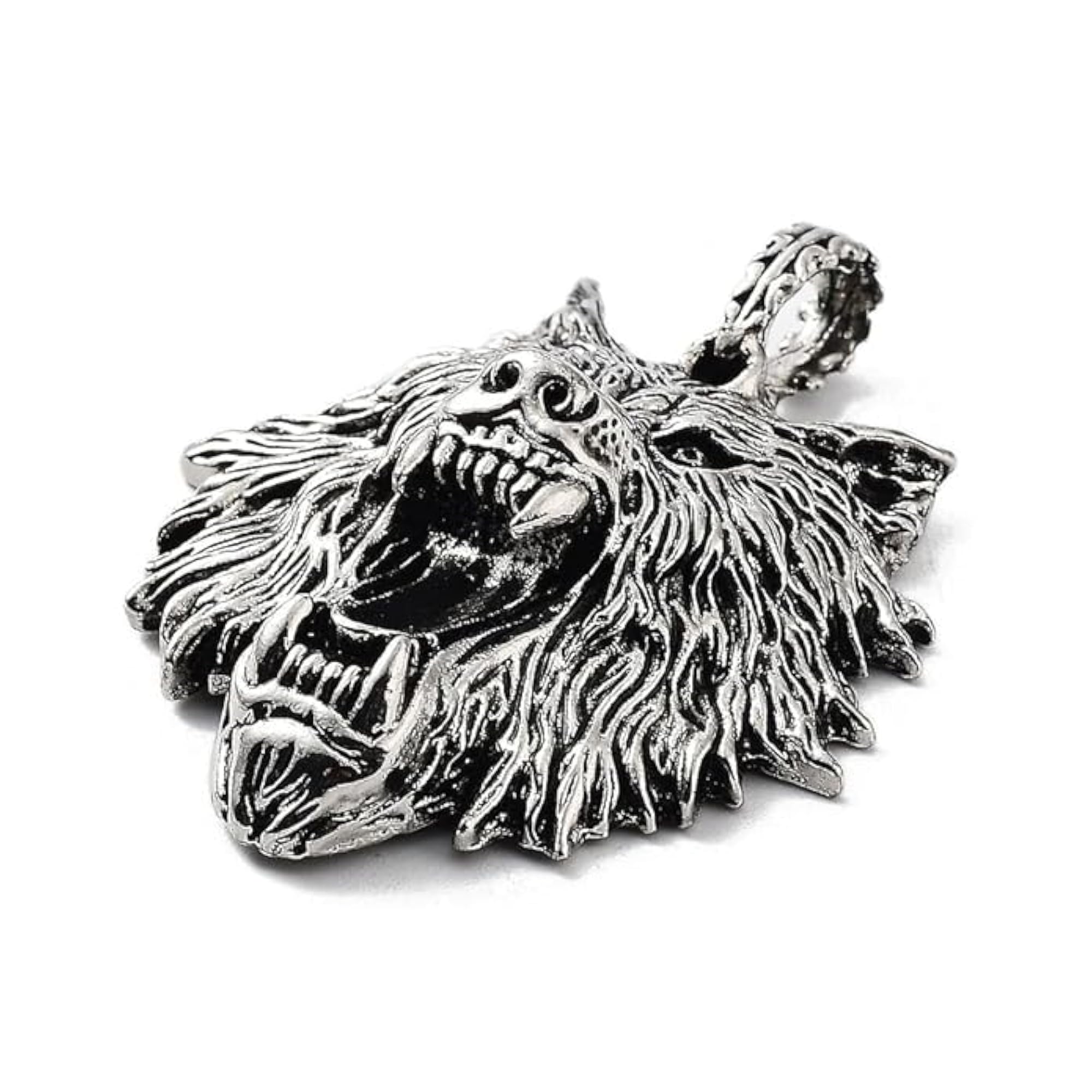 Antique Silver Finish 'Wolf Imperium' Big Wolf Head Pendant Necklace