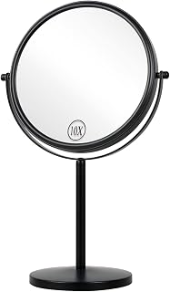ALHAKIN 10X Magnifying Makeup Mirror - 8 Inch Double-Sided Tabletop Swivel Mirror for Bathroom Vanity, Black