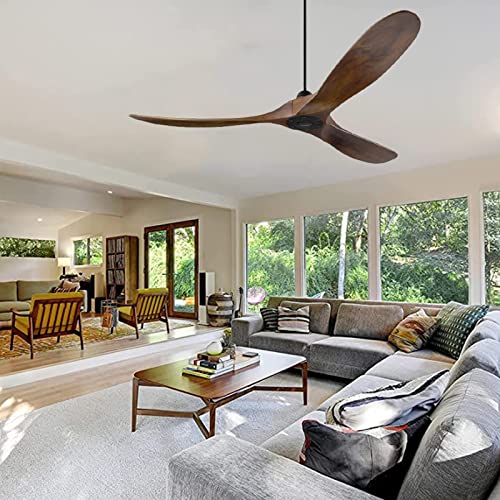 Xcwiie Modern Ceiling Fan No Light 60" Outdoor Ceiling Fans Retro Wood Ceiling Fans, 3 Balsa Wood Blades, Dc Motor, For Restaurant Living Room Bedroom Invert (60 Inch, Walnut Ceiling Fans) #TOP7