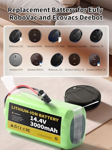 Image of 14.4V 3000mAh Lithium Battery Compatible with Eufy RoboVac 11 11C 11S Plus 11S MAX 12 15C 15C MAX 15T 25C 30C G10 Hybrid G30 Edge R500 R450