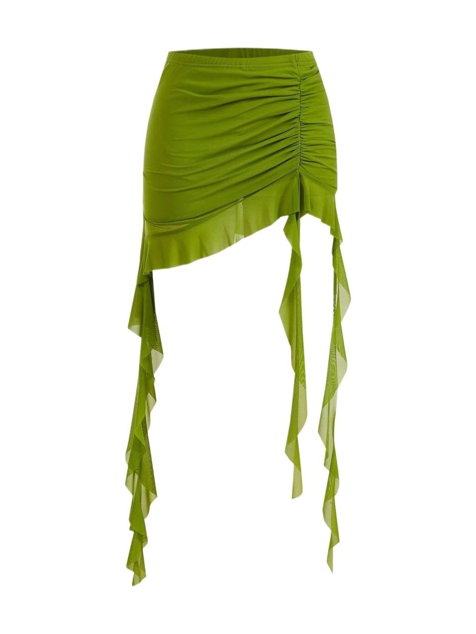 Womens Solid Color Asymmetrical Ruched Ruffle Hem Skirt Casual Mini Skirts for Women