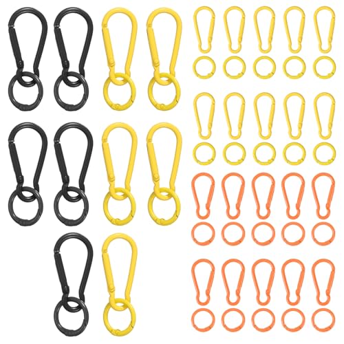 PATIKIL 30 Pcs Metal Keychain Clips Set, Small Keychain with O Ring Key Chain Hook for Rock Climbing Hiking Camping Travel Indoor Outdoor Activities, Black/Yellow