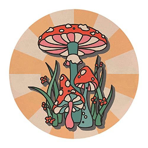 QUICQOD Retro 70er Jahre Groovy Hippie Pilz und Botanische Blume Mauspad 21,6 x 22,6 cm, rutschfeste Gummiunterseite Mousepads für Home Office Wohnheim Schreibtisch Dekor, Geschenke für Pilzliebhaber