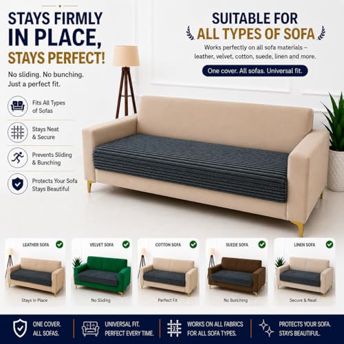 Image of Homerz Premium Rabbit Fur Sofa Cover with Anti-Skid Backing, Soft Plush Fabric Sofa Protector for Living Room Furniture (Grey, 7 (3+2+2) Seater, Only Seat Cover)